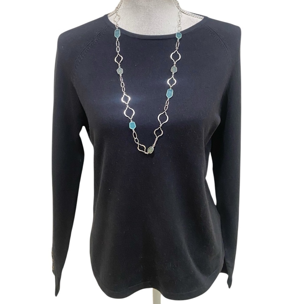Stella & Dot sterling silver Arabesque link aqua & laborite long chain necklace